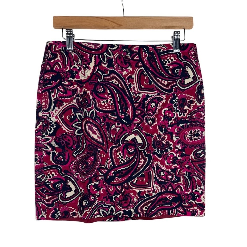 Talbots Pink Red Paisley Straight Pencil Skirt Knee Length Business Office sz 6P